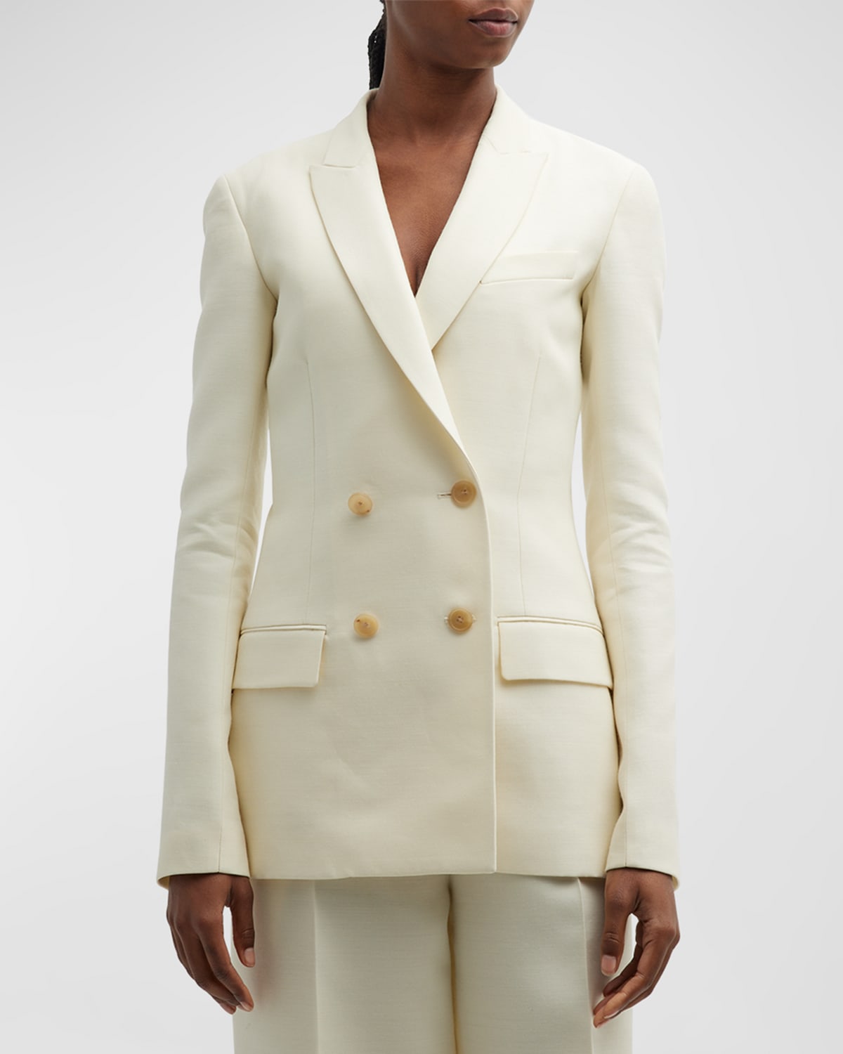 The Row Jerome Floral Jacquard Double-breasted Satin-lapel Jacket In Pale Moon