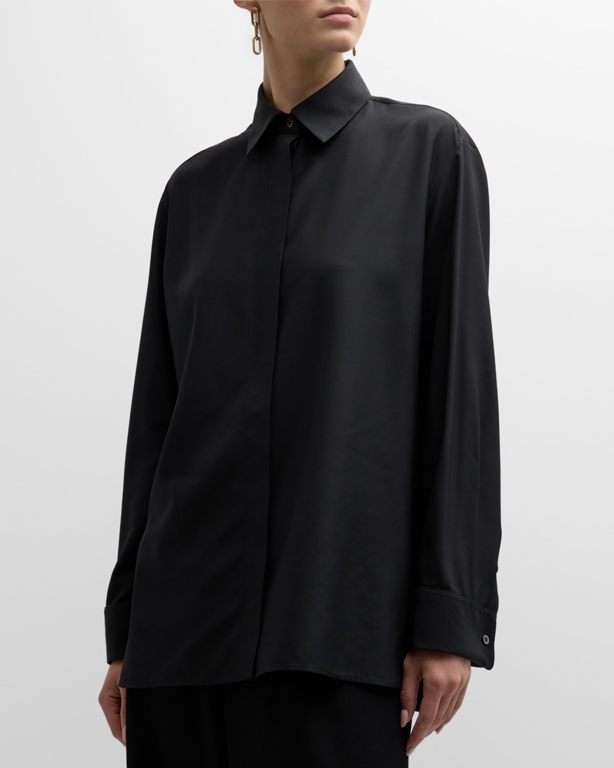 The Row Sisella Wool-blend Button-front Shirt In Black