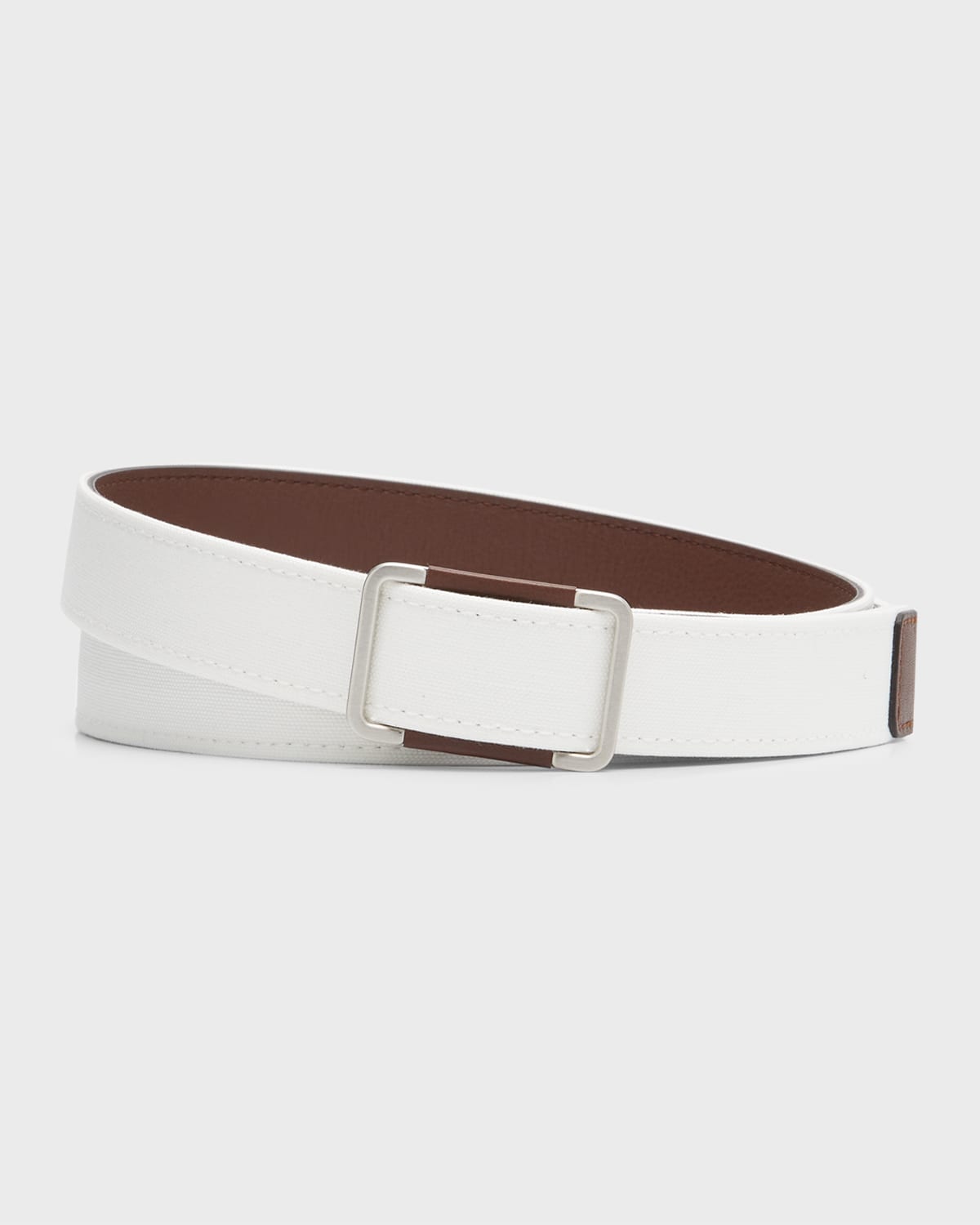 Loro Piana Men's Cotton-linen Saddle Belt In Optical White