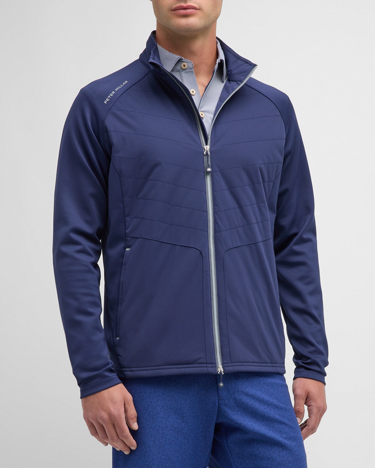 Shop Peter Millar Men's Merge Elite Hybrid Full-zip Jacket In Navy