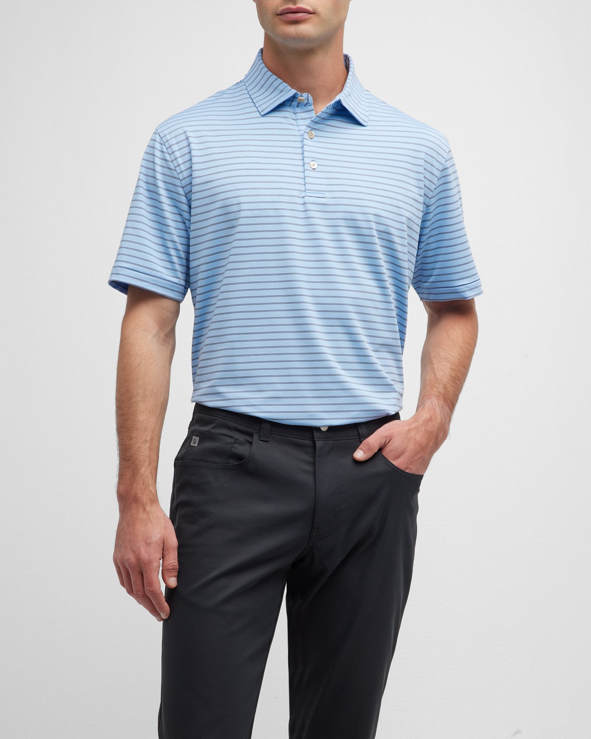 Peter Millar Men's Drum Performance Jersey Polo Shirt In Cottage Blue