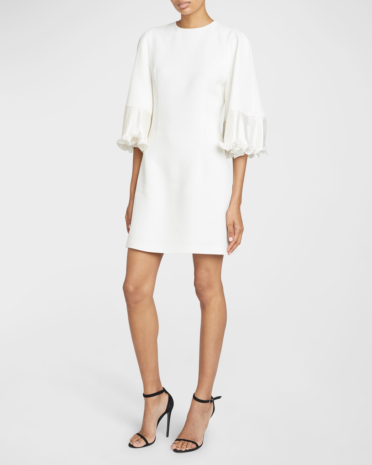 Andrew Gn Plisse-cuff Belted Mini Dress In Off White
