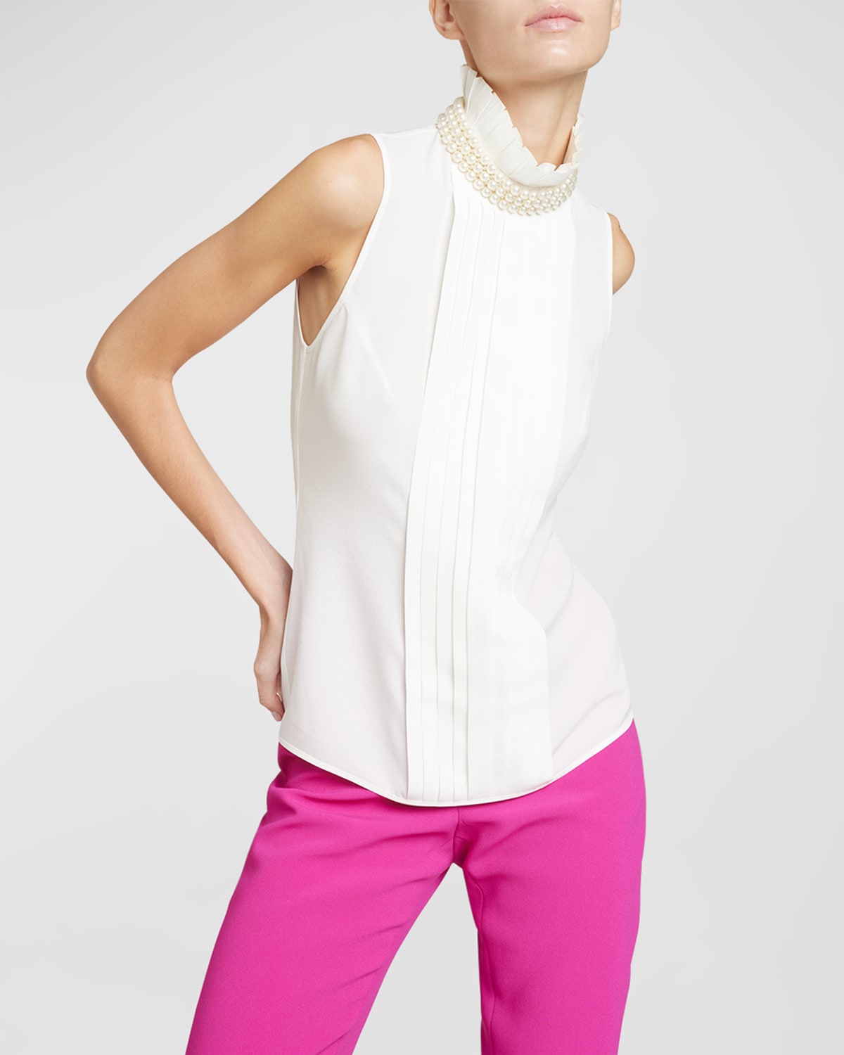 ANDREW GN PLEATED BIB PEARL HIGH-NECK TOP