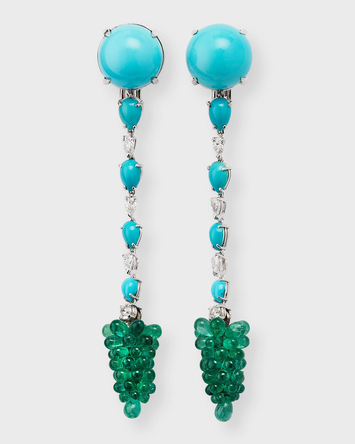 Staurino 18k White Gold Spaghetti Earrings With Turquoise, Diamonds And Emeralds