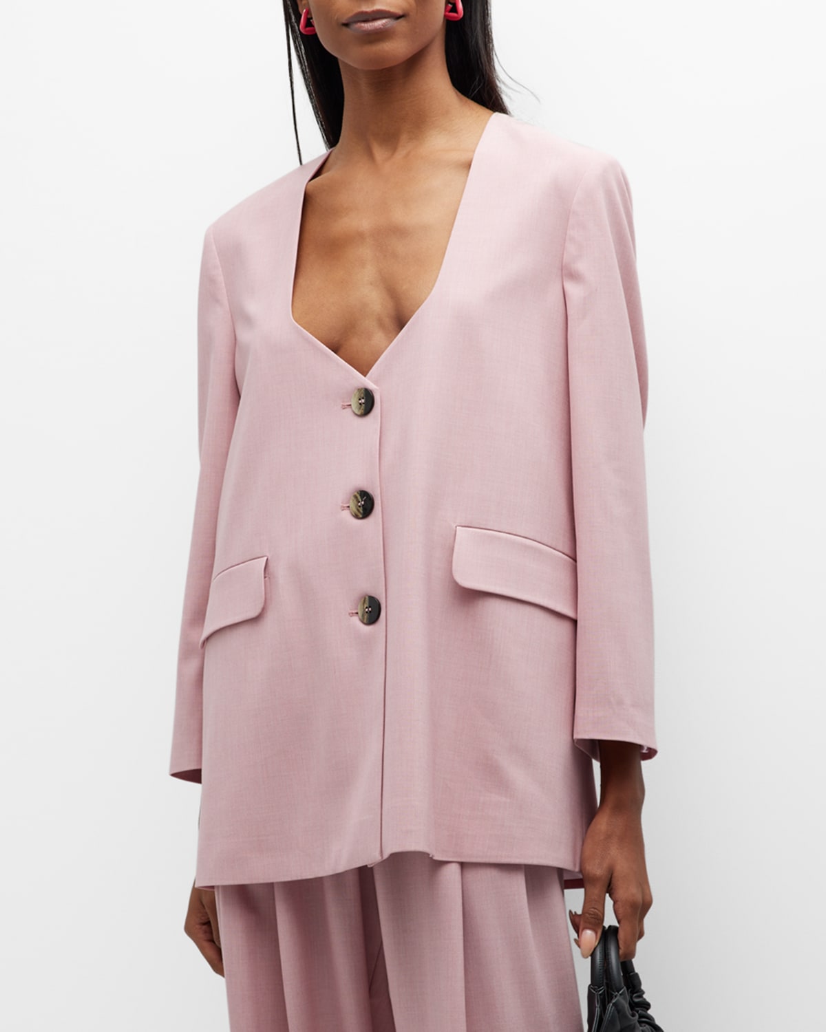 Ganni Draped Oversized Blazer In Pink Tulle