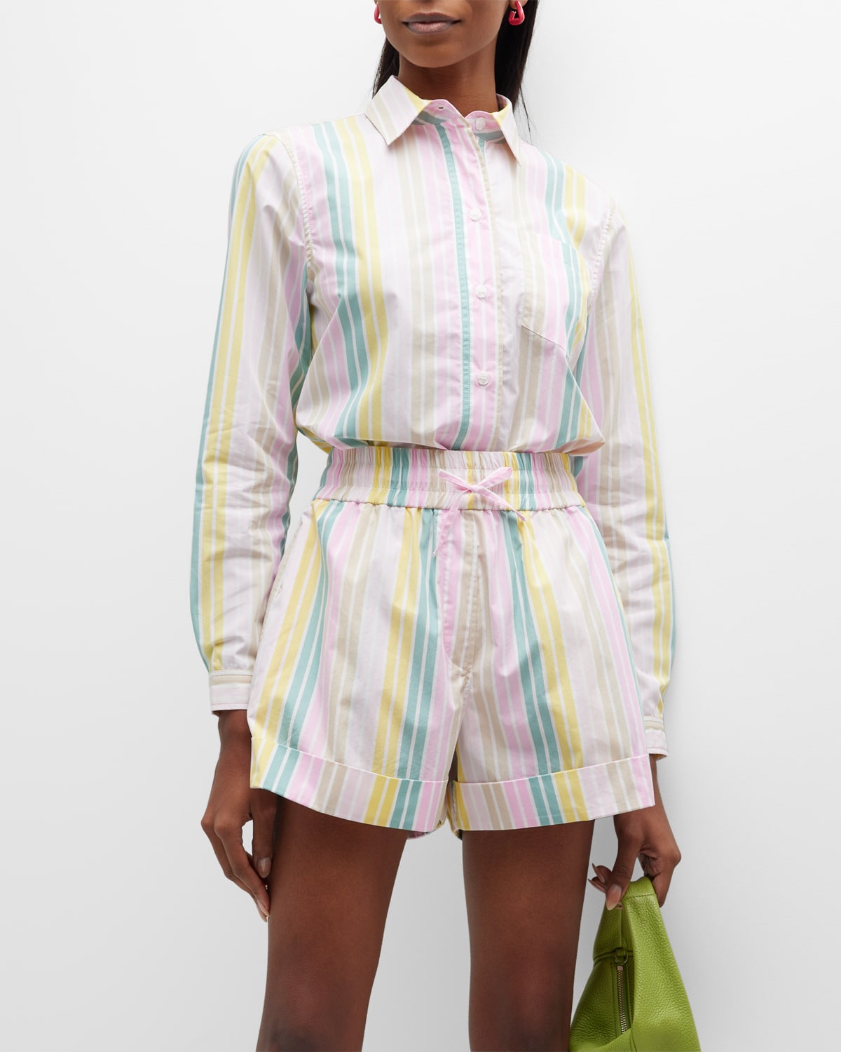 Ganni Striped Cotton Shirt In Multicolour