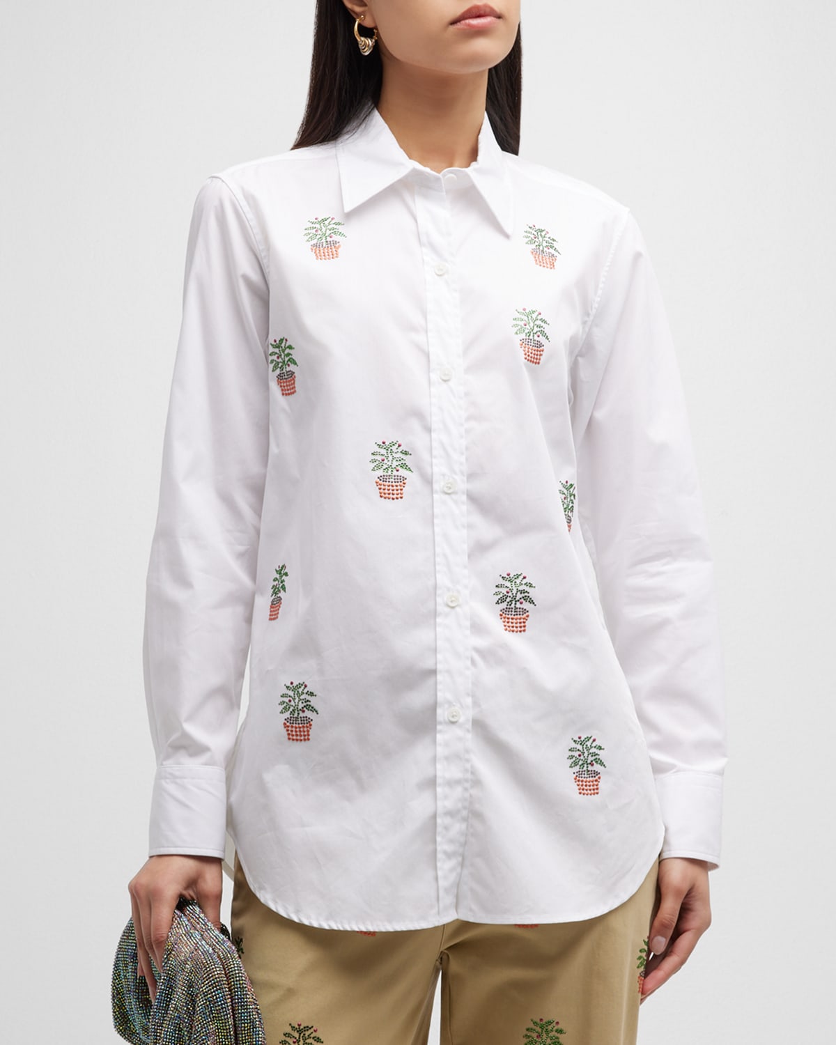 Libertine Lorangerie Strass Embellished Classic Shirt In White