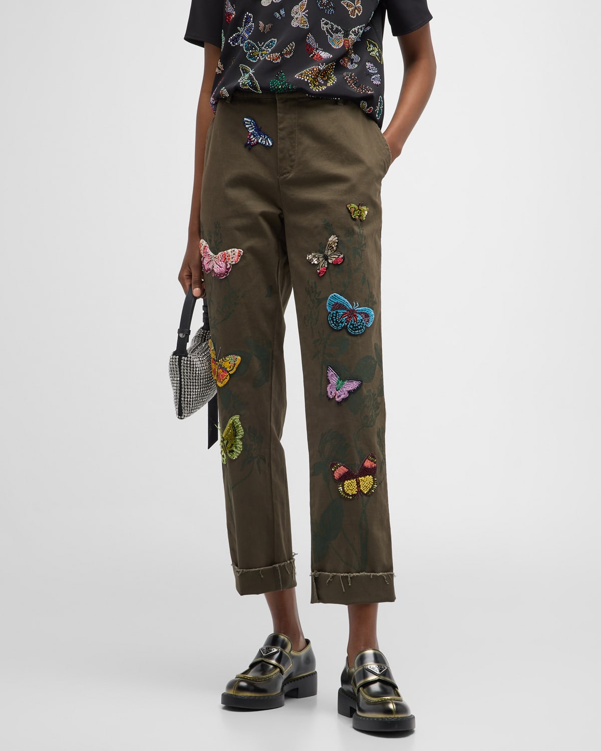 LIBERTINE MILLIONS OF BUTTERFLIES STRAIGHT-LEG ANKLE CHINOS