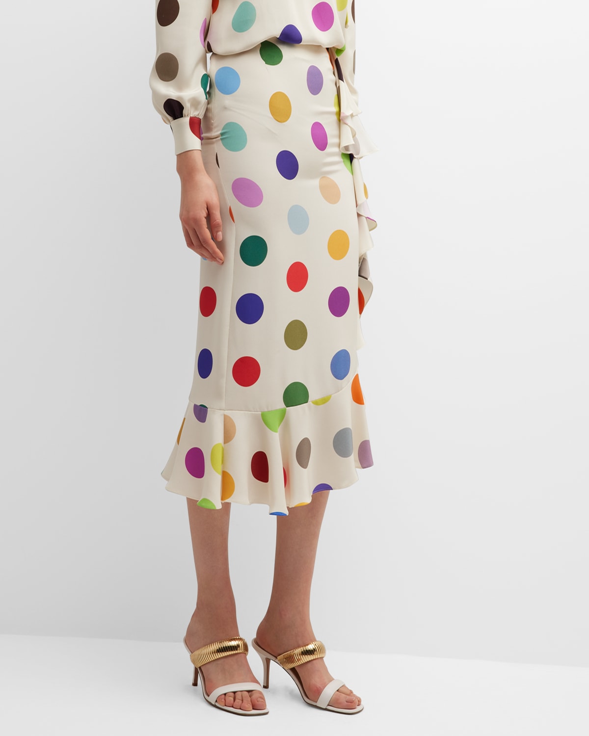 Libertine Flamenco Spots-print Ruffle Midi Skirt In Cream Multi