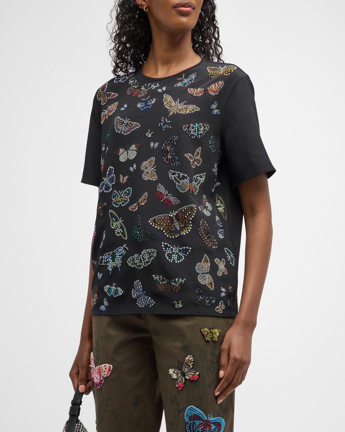 Libertine Millions Of Butterflies Embellished Short-sleeve Blouse In Black