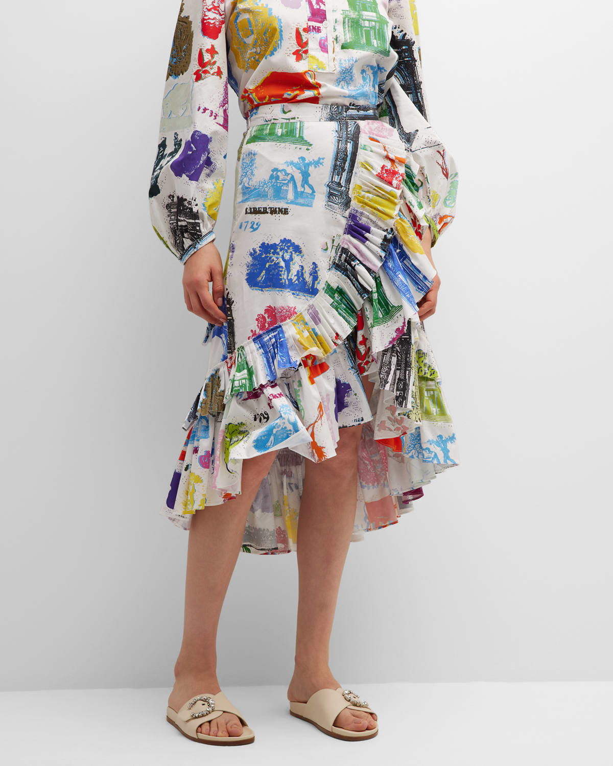 Larc De Libertine Summer Ruffled Midi Wrap Skirt