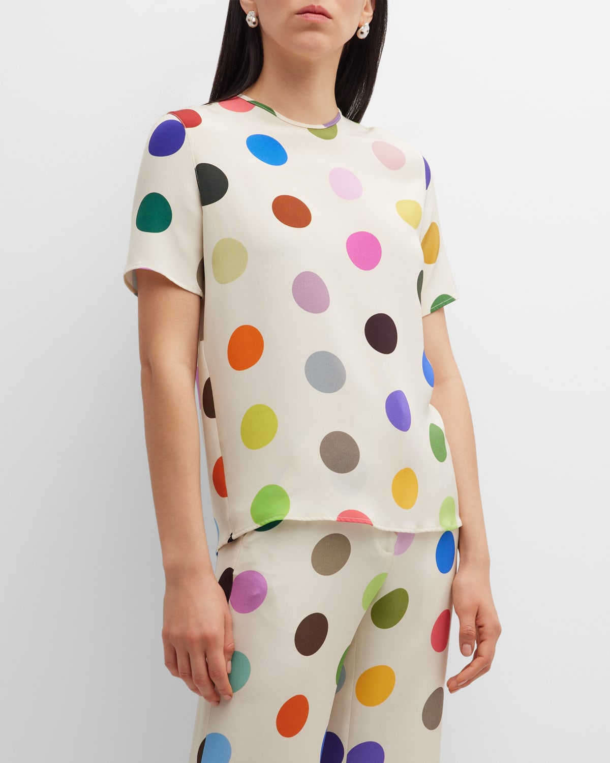 Libertine Spots-print Short Sleeve Silk Blouse In Cream Multi