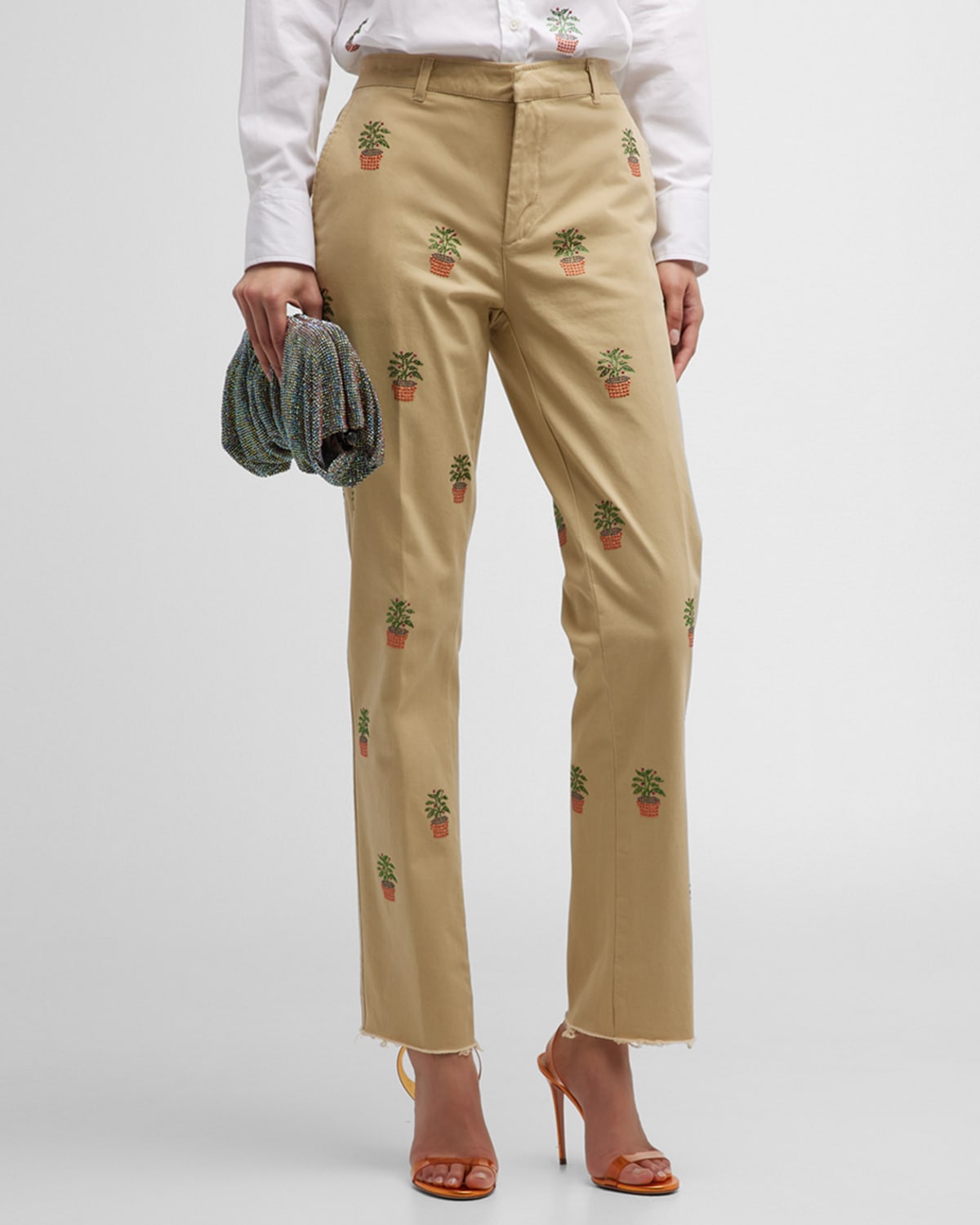 Lorangerie Strass Embellished Straight-Leg Ankle Chinos