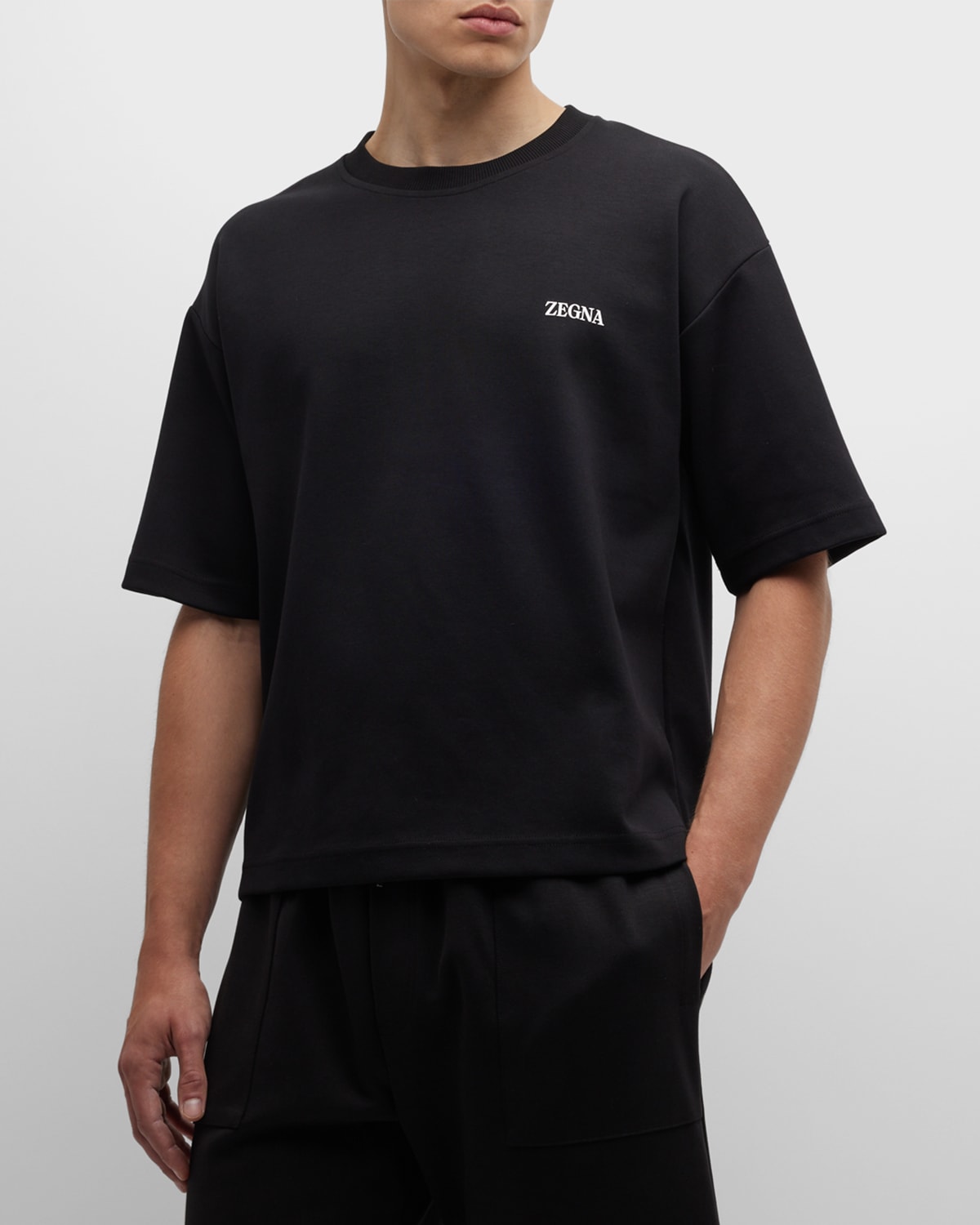 Shop Zegna Men's Logo Crewneck T-shirt In Black