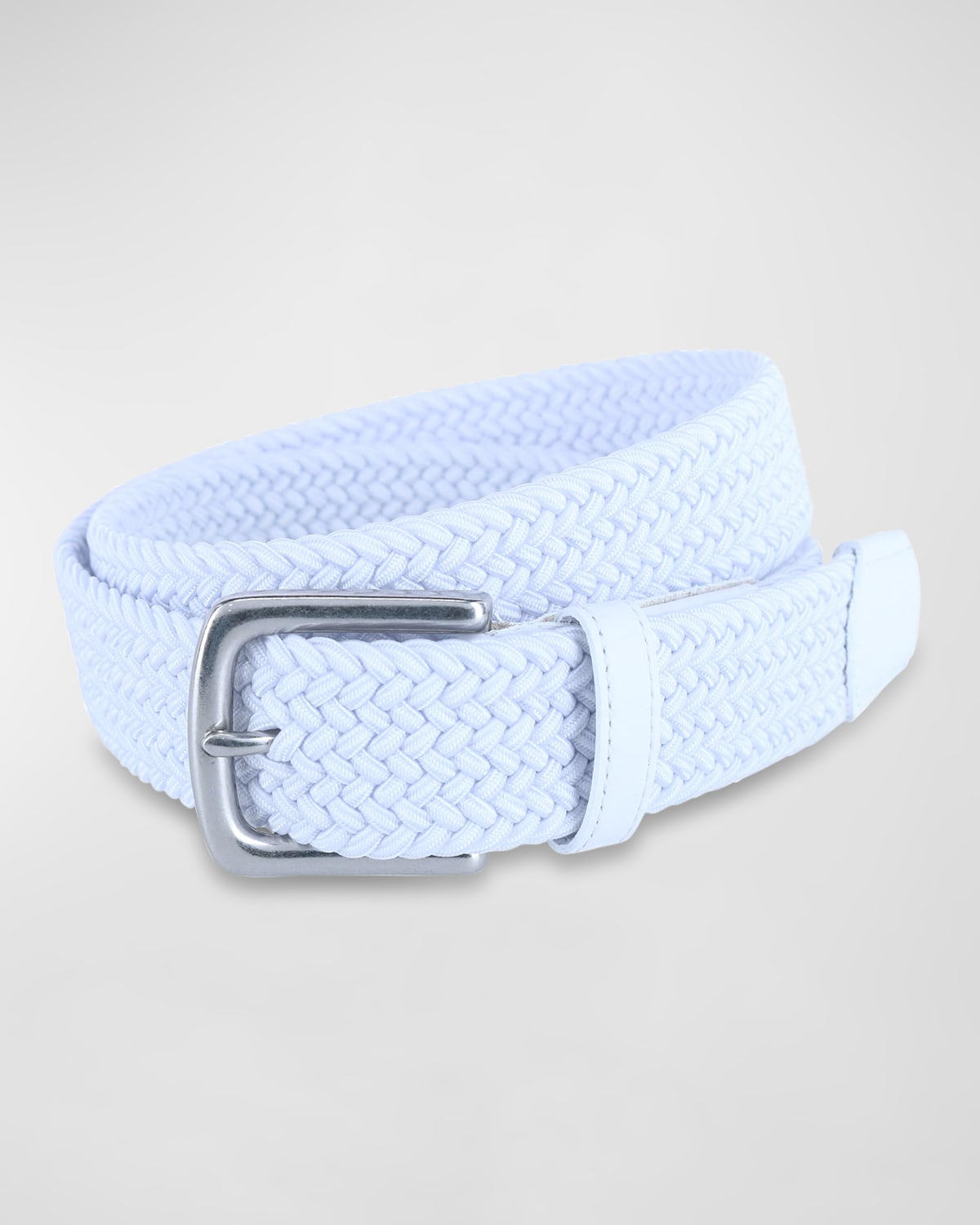 Trafalgar Men's Riverside Woven Rayon Leather Belt In White