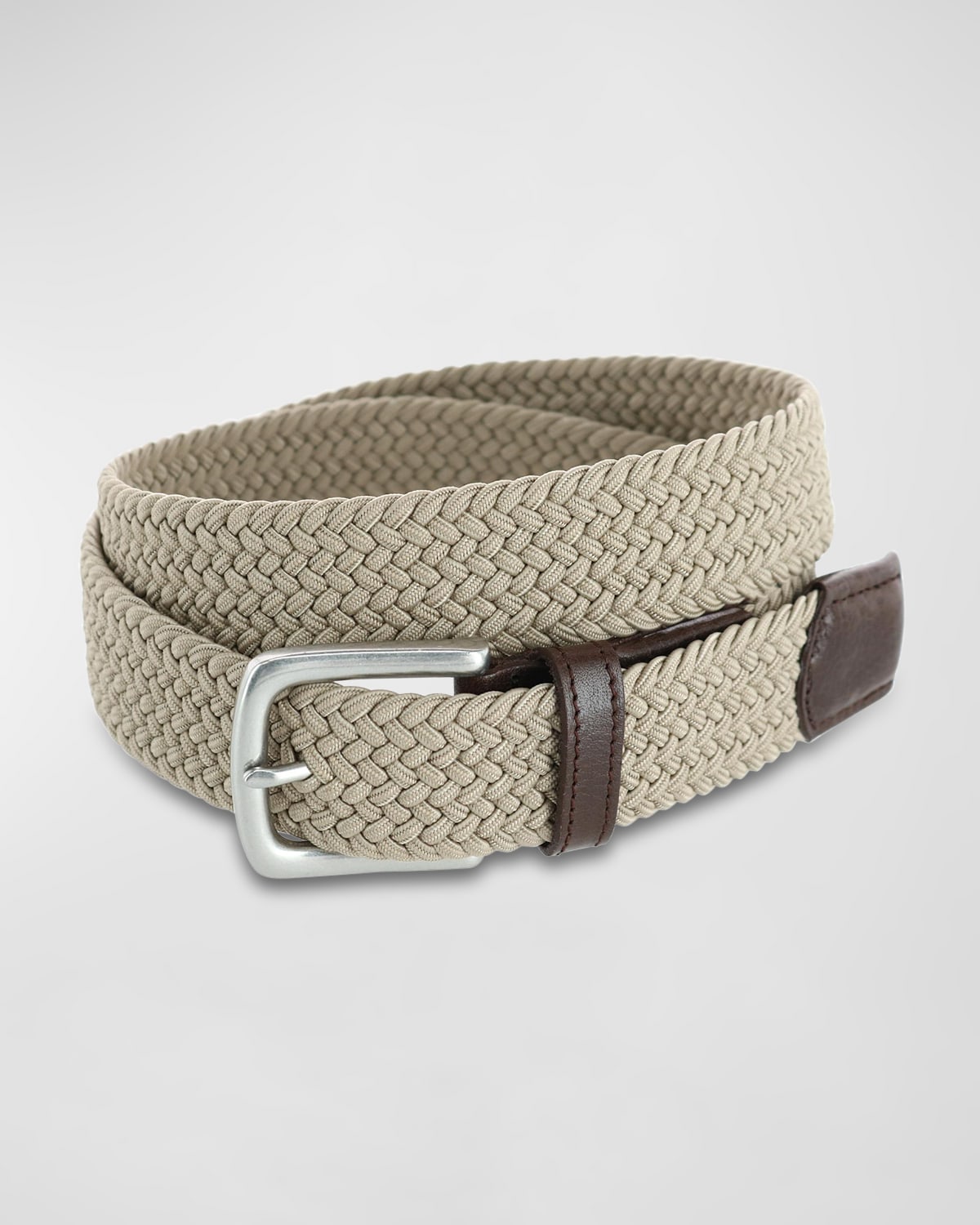 Trafalgar Big & Tall Riverside Solid Stretch Weave Belt In Khaki