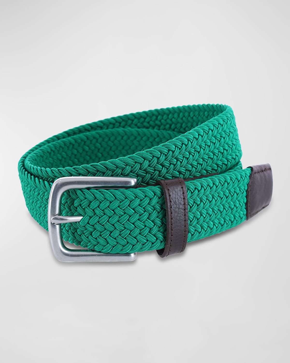 Trafalgar Men's Riverside Solid Stretch Weave Belt In Emerald Green