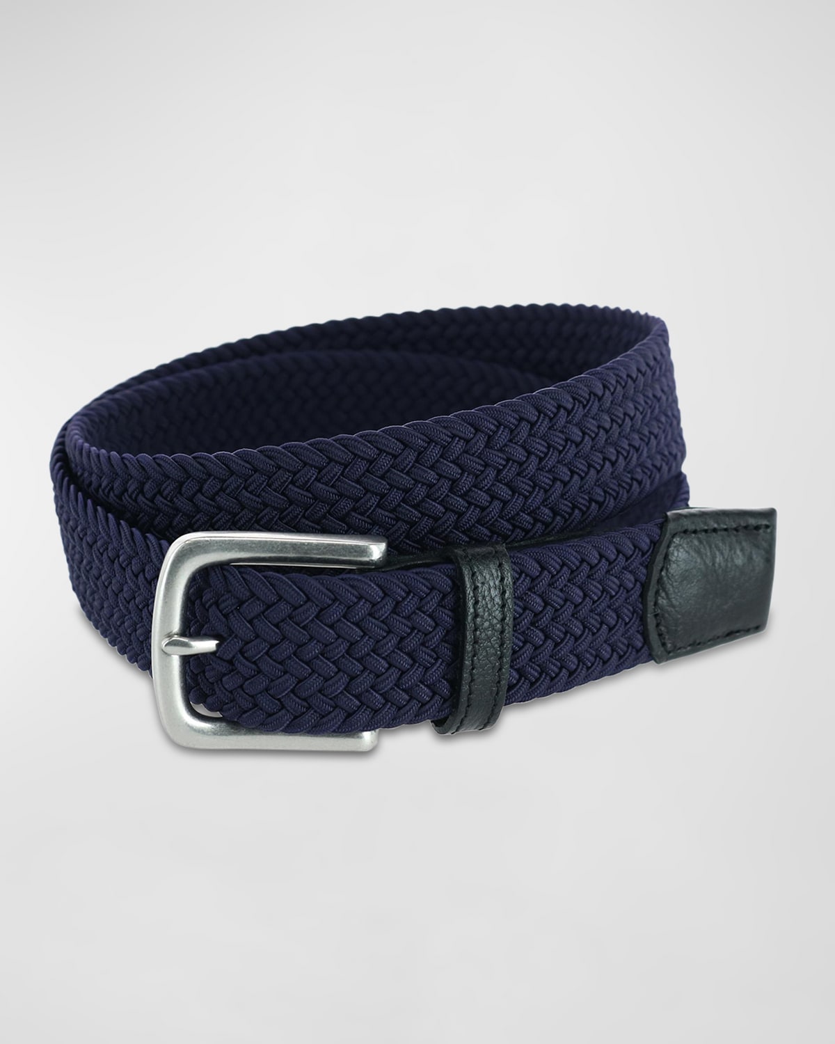 Trafalgar Big & Tall Riverside Solid Stretch Weave Belt In Navy