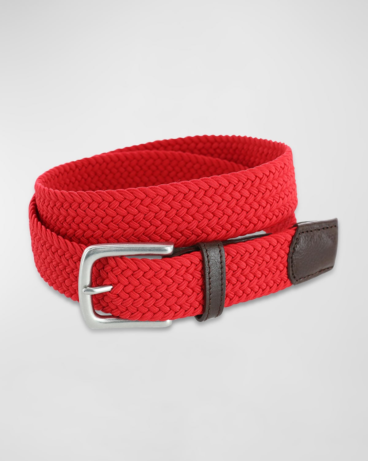 Trafalgar Men's Riverside Solid Stretch Weave Belt In Red