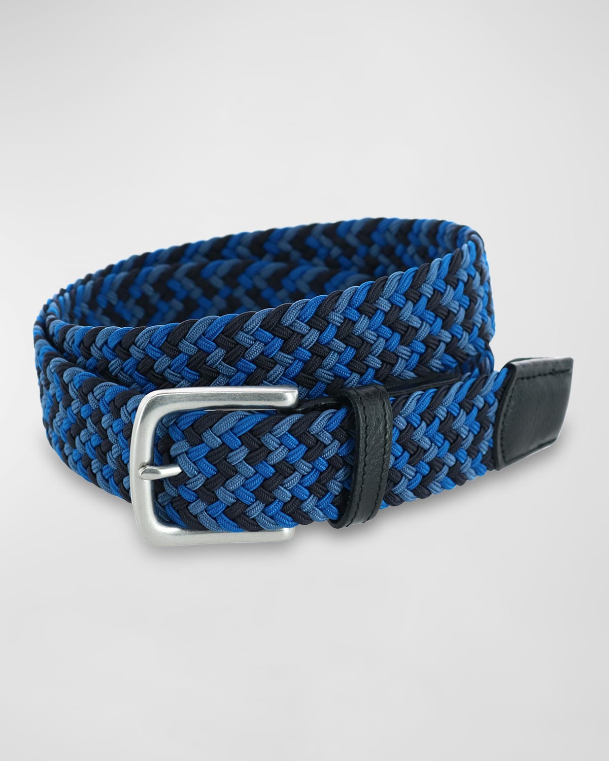 Trafalgar Men's Chandler Woven Rayon Leather Belt In Blue Mix