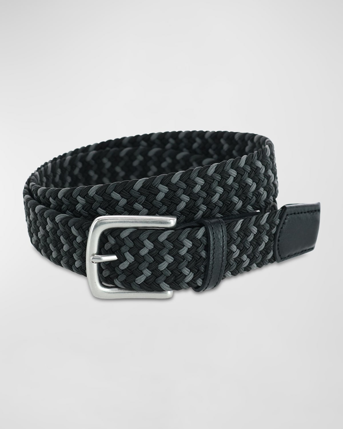 Trafalgar Men's Chandler Woven Rayon Leather Belt In Black And Grey