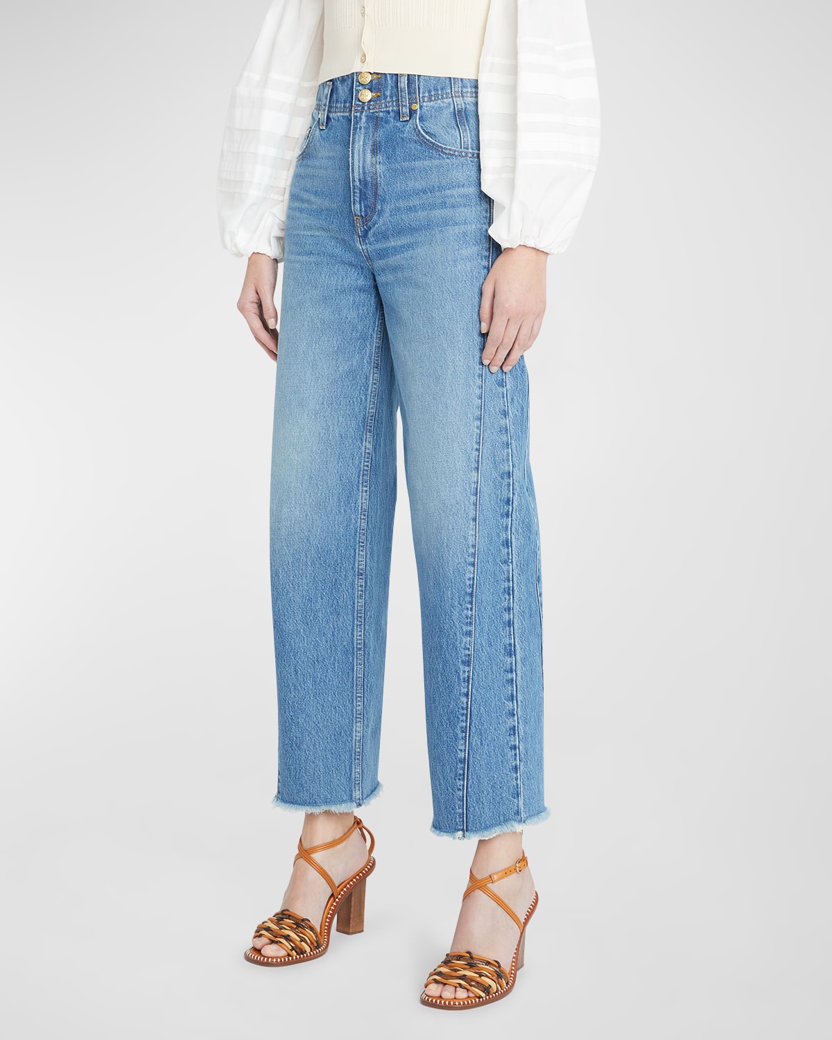 The Thea Frayed-Cuffs Cropped Straight-Leg Denim Jeans