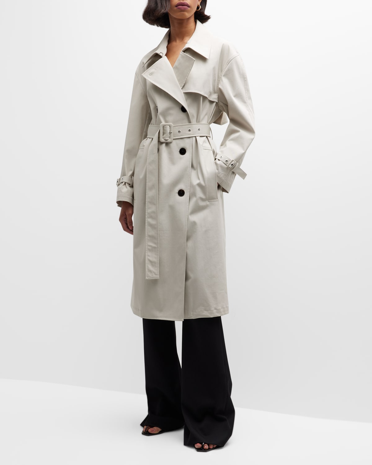 Theory Belted Double-breasted Cotton-blend Gabardine Trench Coat In Sand