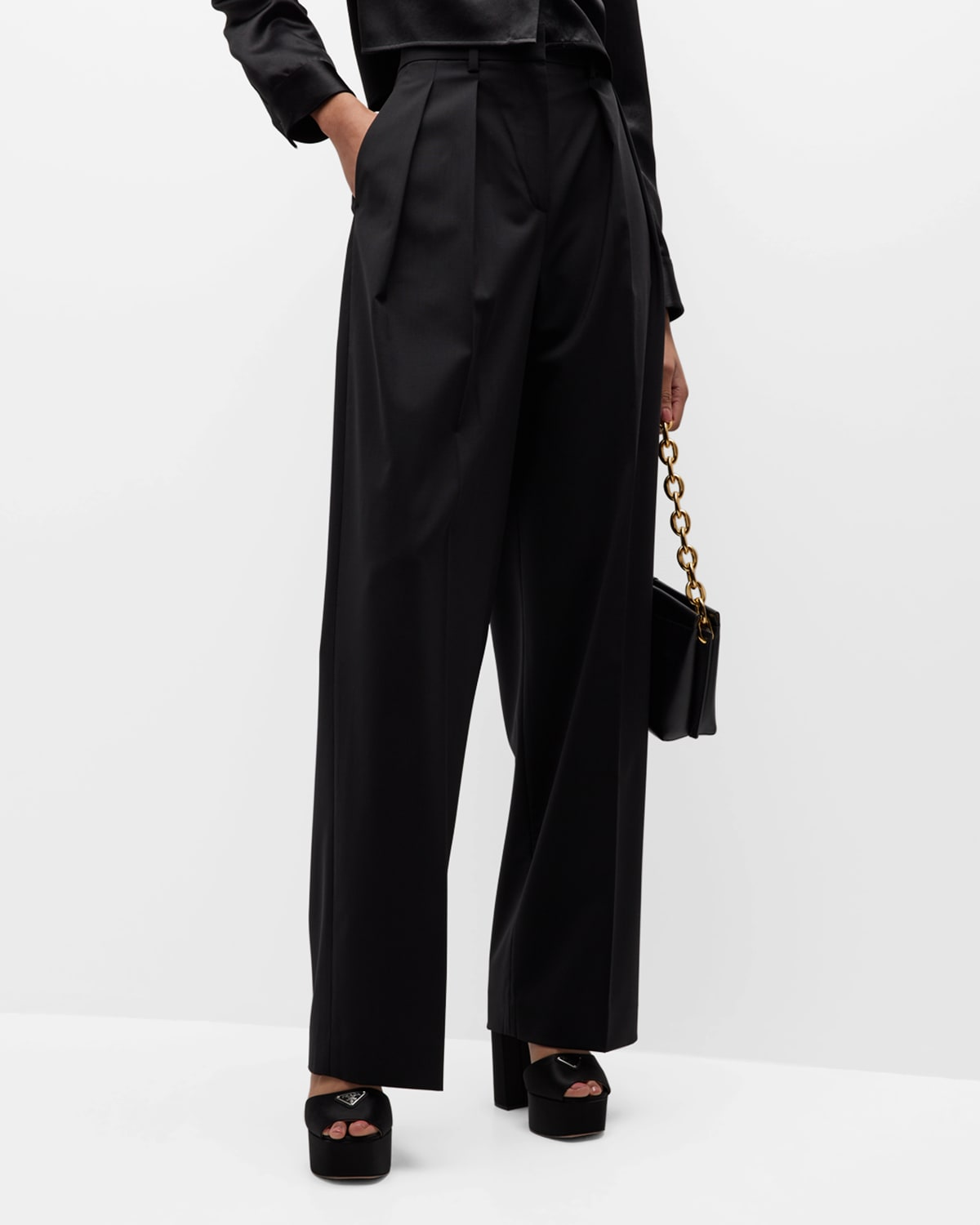 Theory Hose Mit Weitem Bein Aus Leinen Mit Falten In Blk