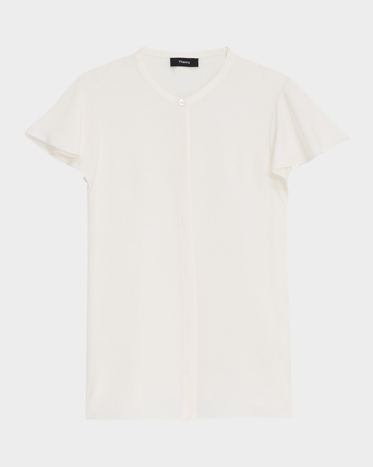 THEORY RUFFLE-SLEEVE SILK BUTTON-FRONT TOP