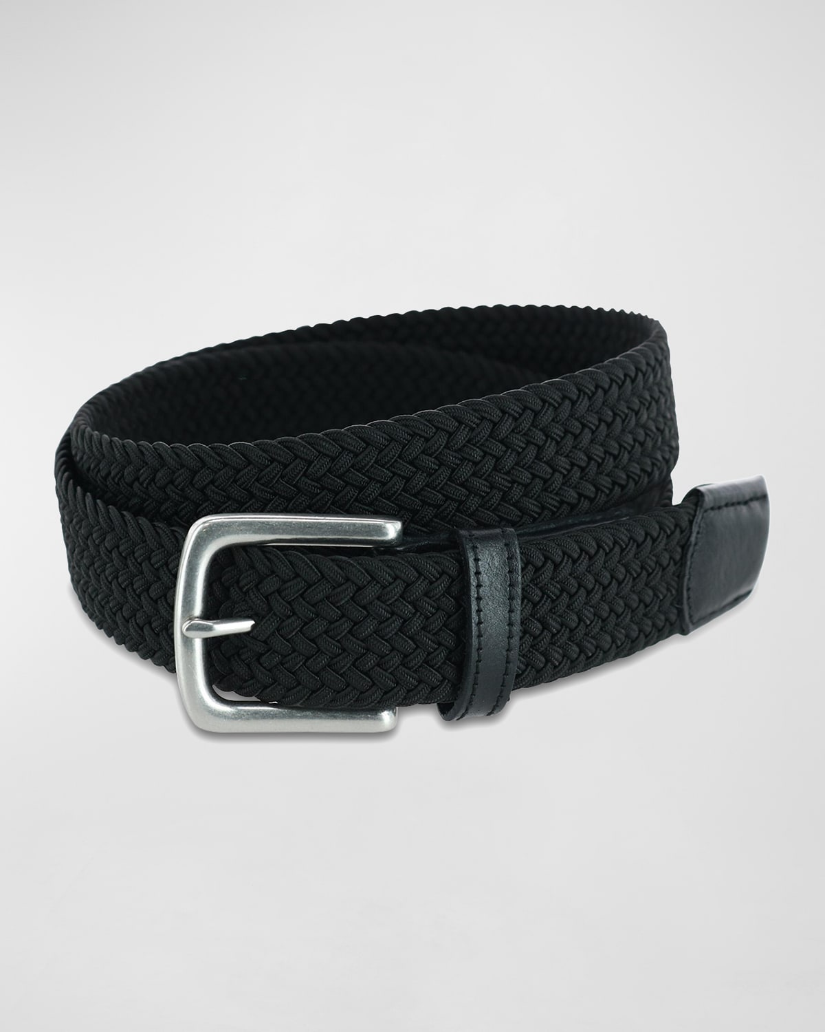 Trafalgar Men's Riverside Woven Rayon Leather Belt In Black