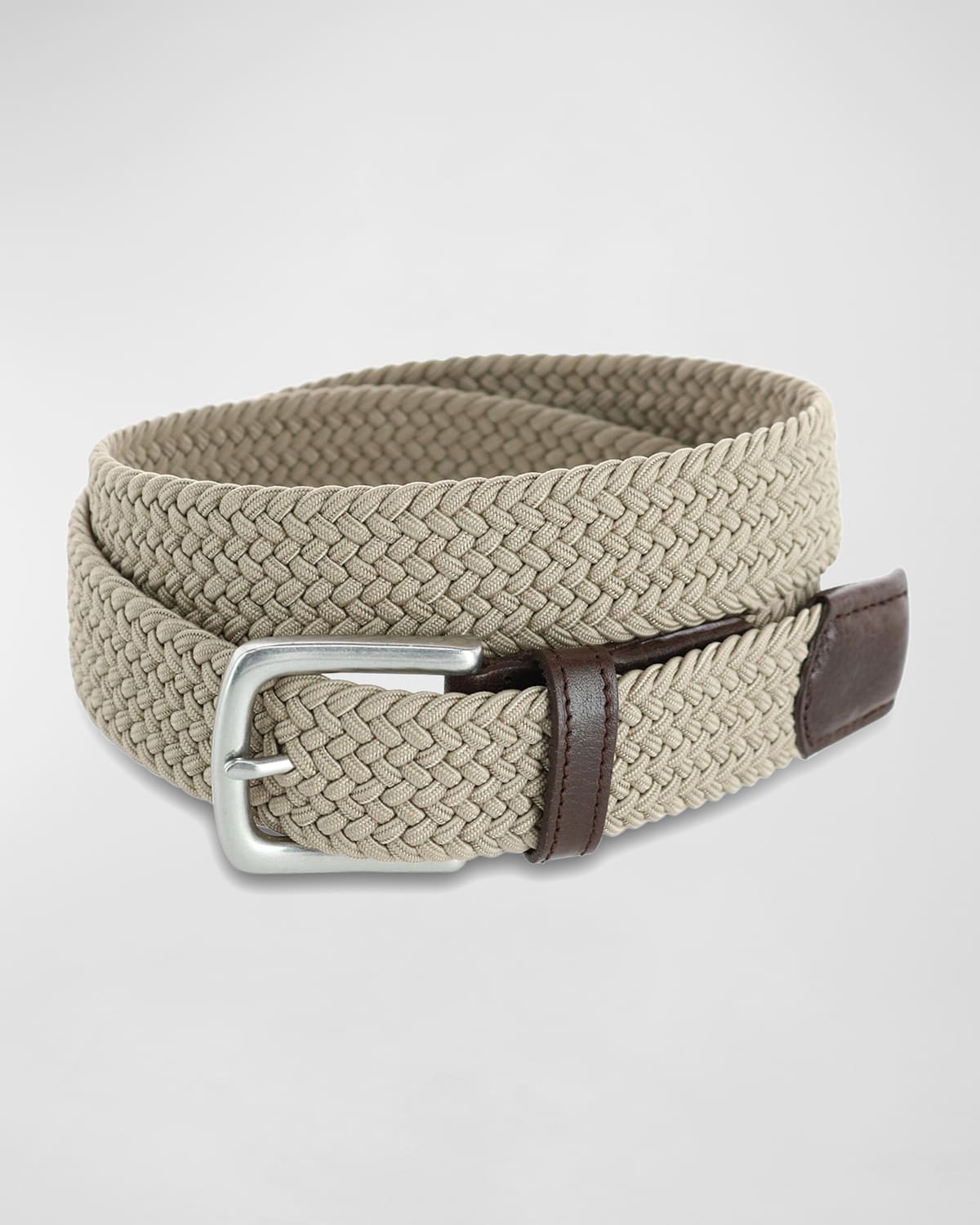 Trafalgar Big & Tall Riverside Solid Stretch Weave Belt In Khaki