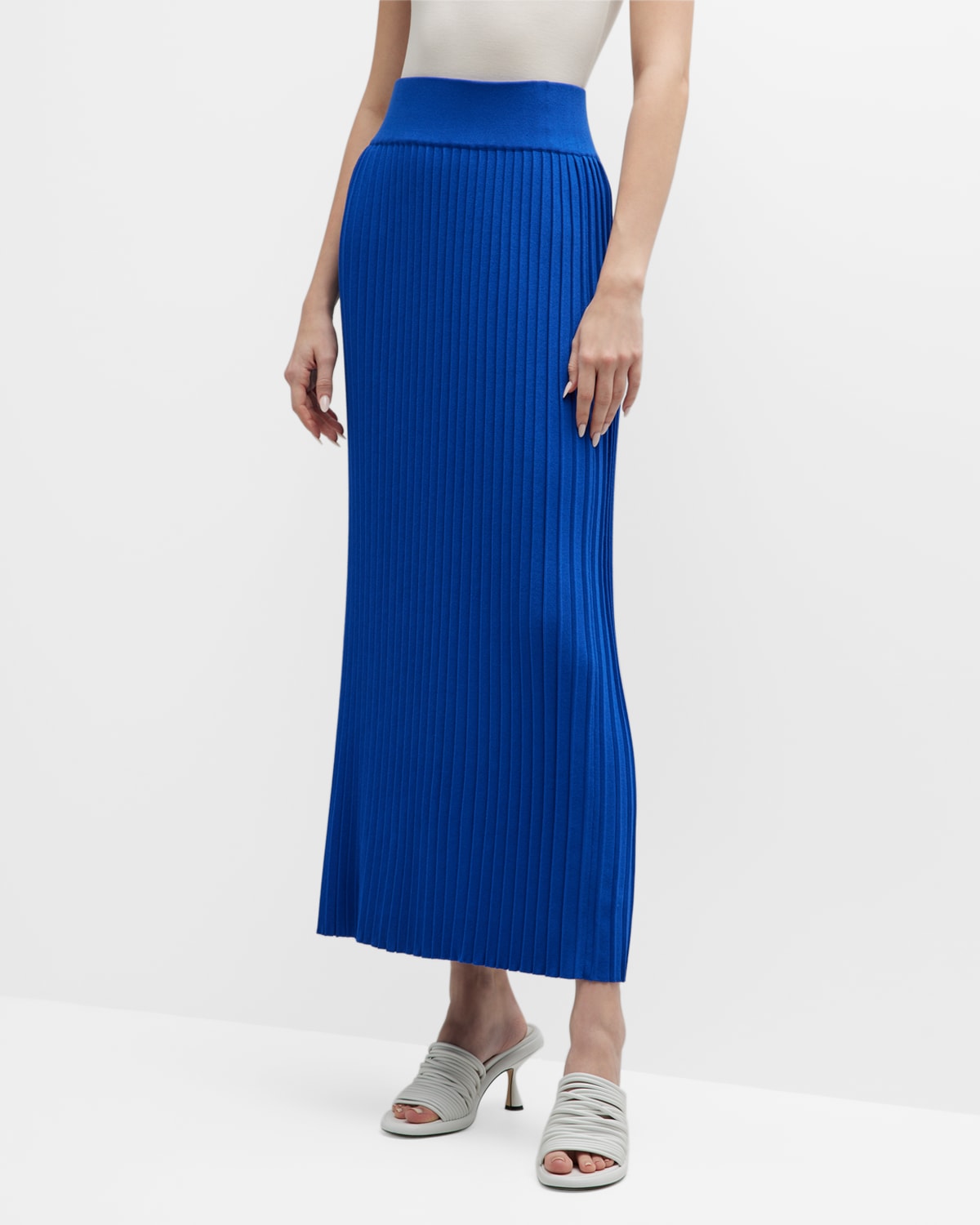 Misook Ribbed Soft-knit Maxi Skirt In Satin Sky | ModeSens