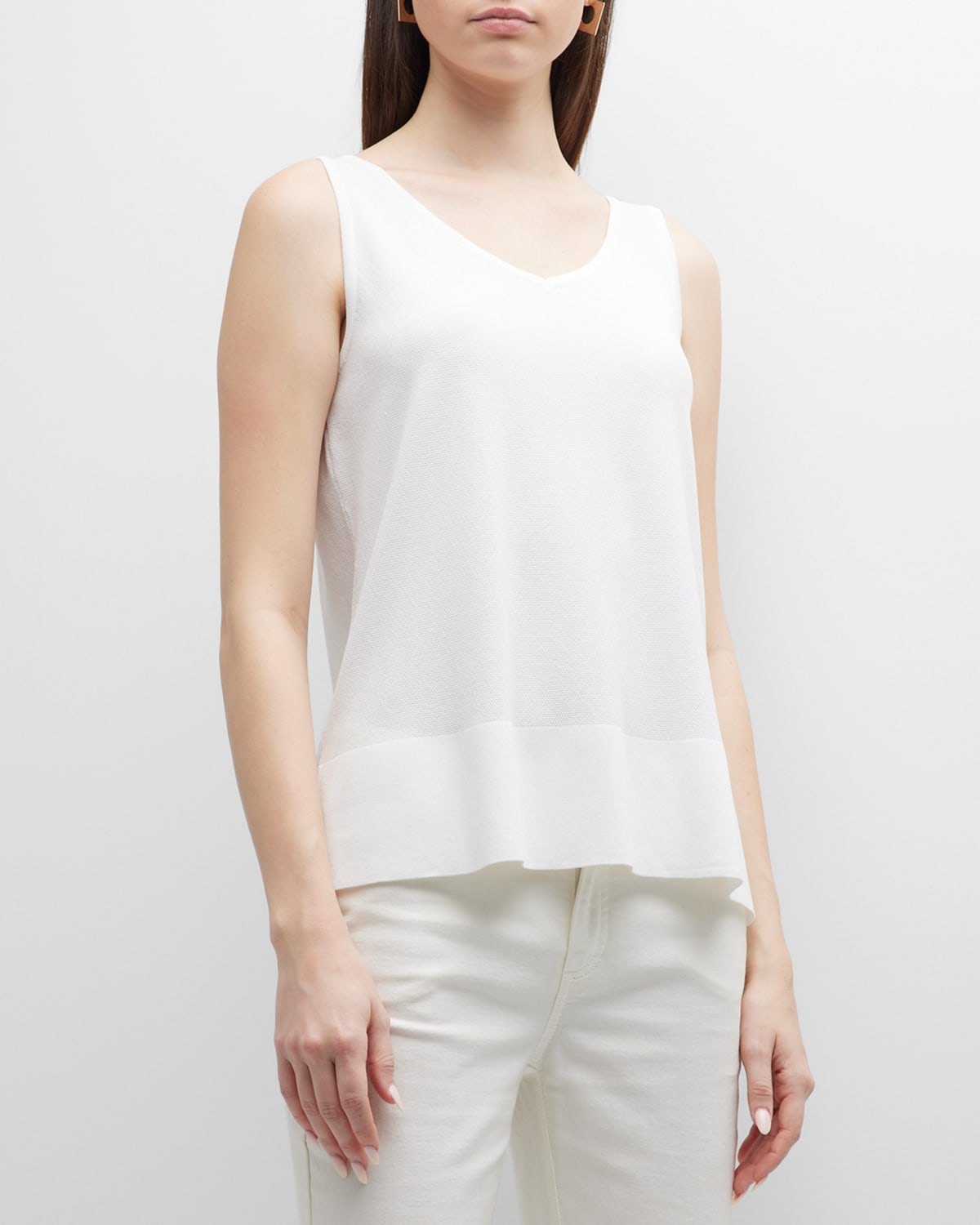 Misook Tie-neck Sleeveless Button Down Blouse In White
