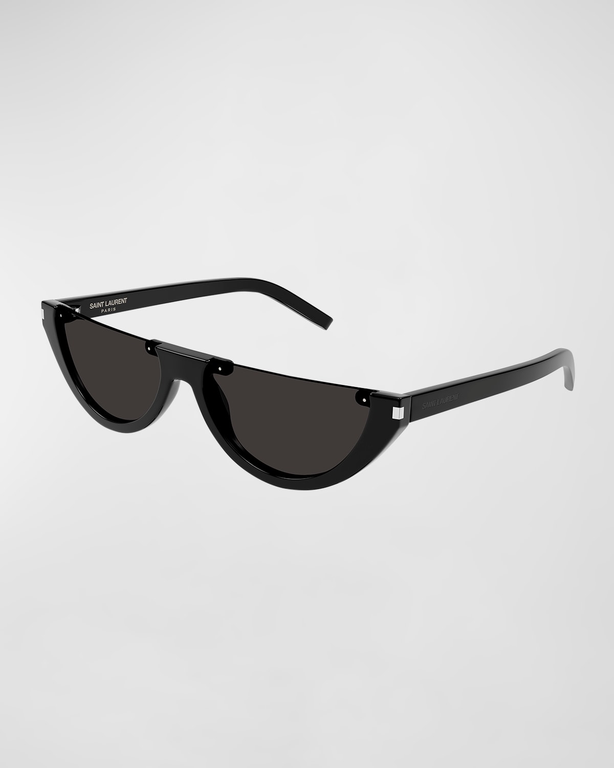 Shop Saint Laurent Logo Round Half-moon Acetate Sunglasses In 001 Black