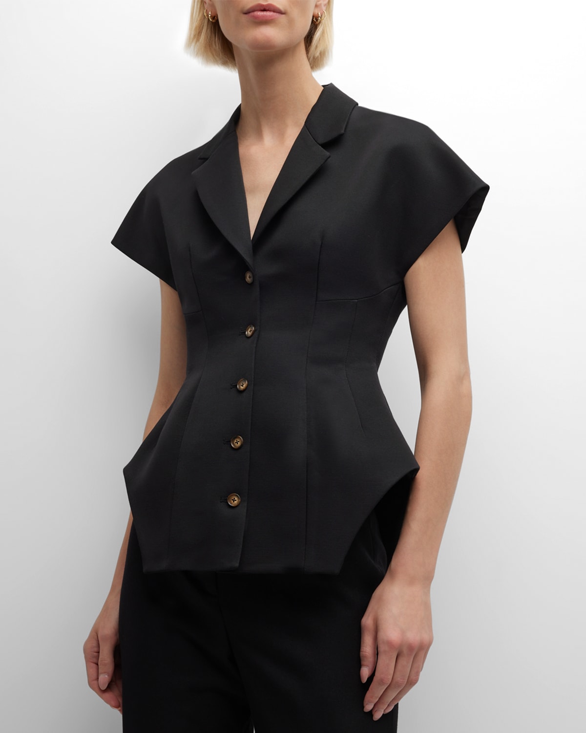 Shop Rosie Assoulin Hippy Tailored Button-front Top In Black
