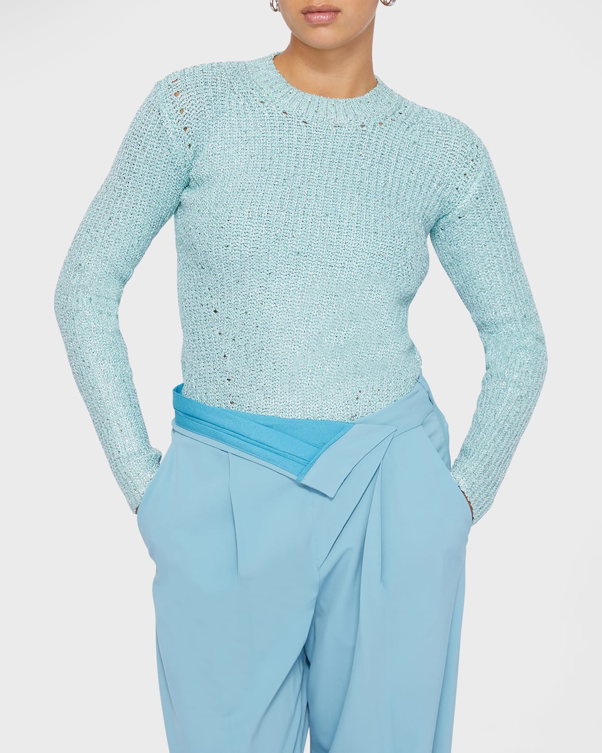 Simkhai Fonda Crystal Knit Crewneck Top In Seafoam