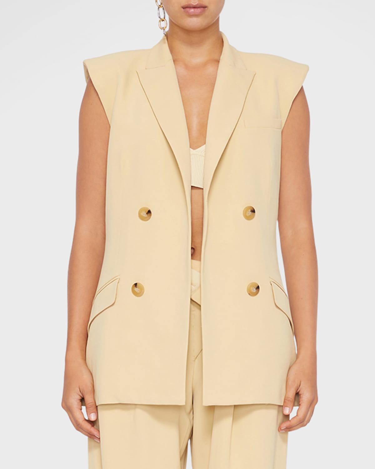 Shop Simkhai Nori Open-front Crepe Vest In Dried Pineapple