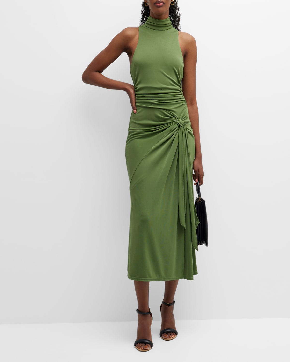 Cinq À Sept Rori Sleeveless Side-tie Turtleneck Midi Dress In Bonsai