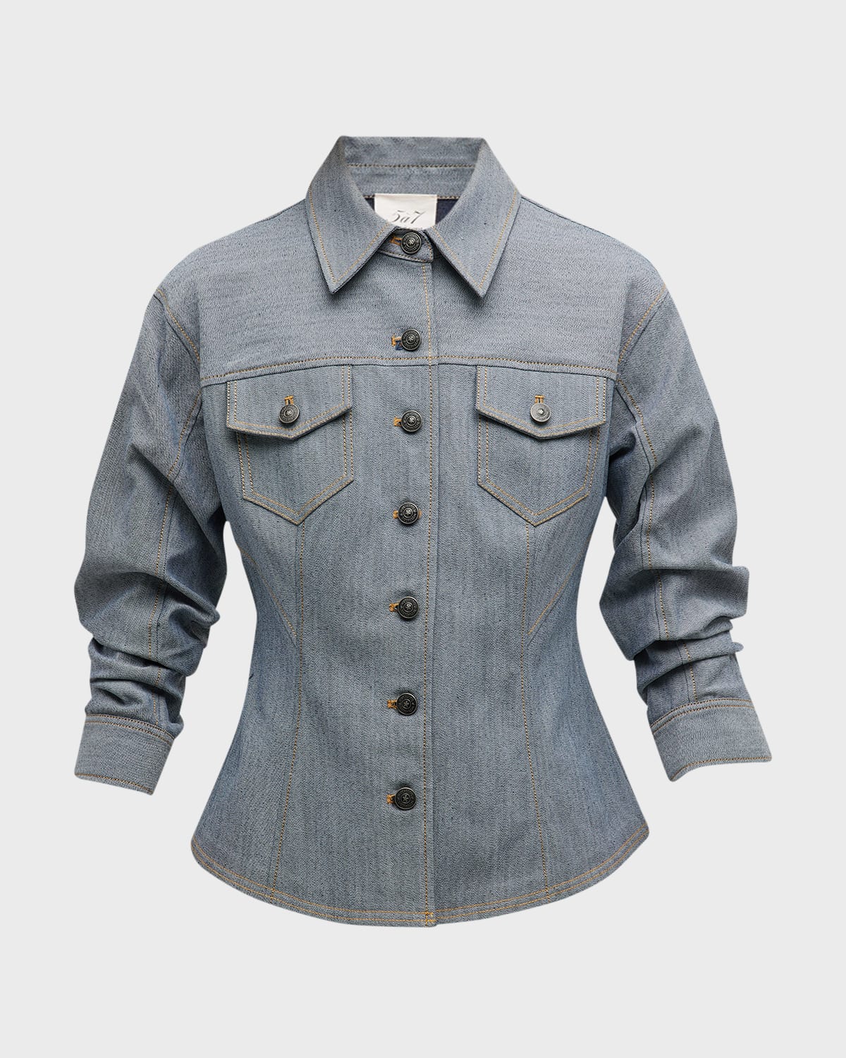 Cinq À Sept Canyon Reverse Denim Scrunched-sleeve Jacket In Light Indigo