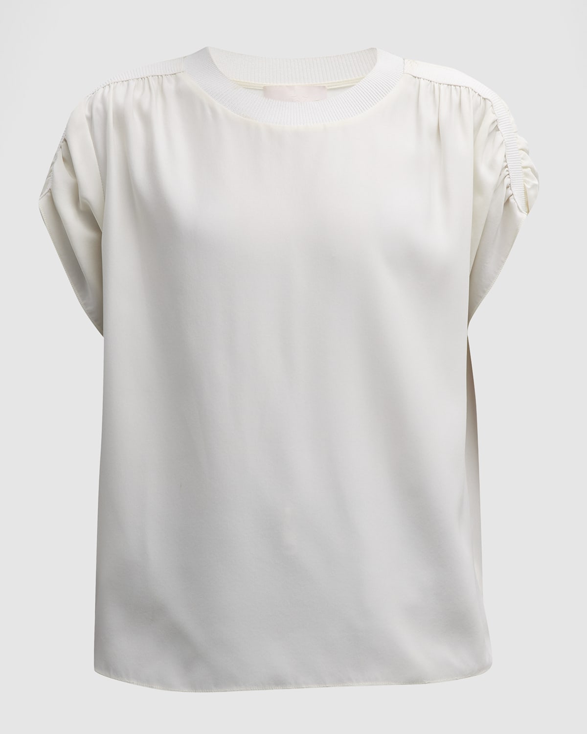 Shop Cinq À Sept Lorainne Short Ruched-sleeve Silk Top In Ivory