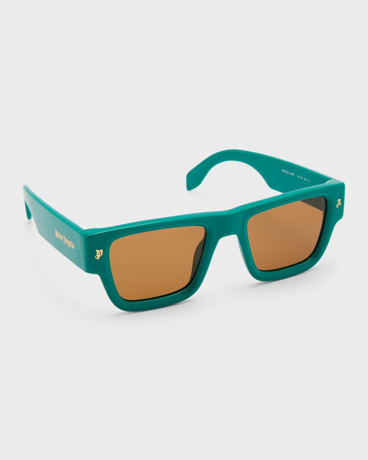 Shop Palm Angels Men's Palisade Acetate Rectangle Sunglasses In Green Brown