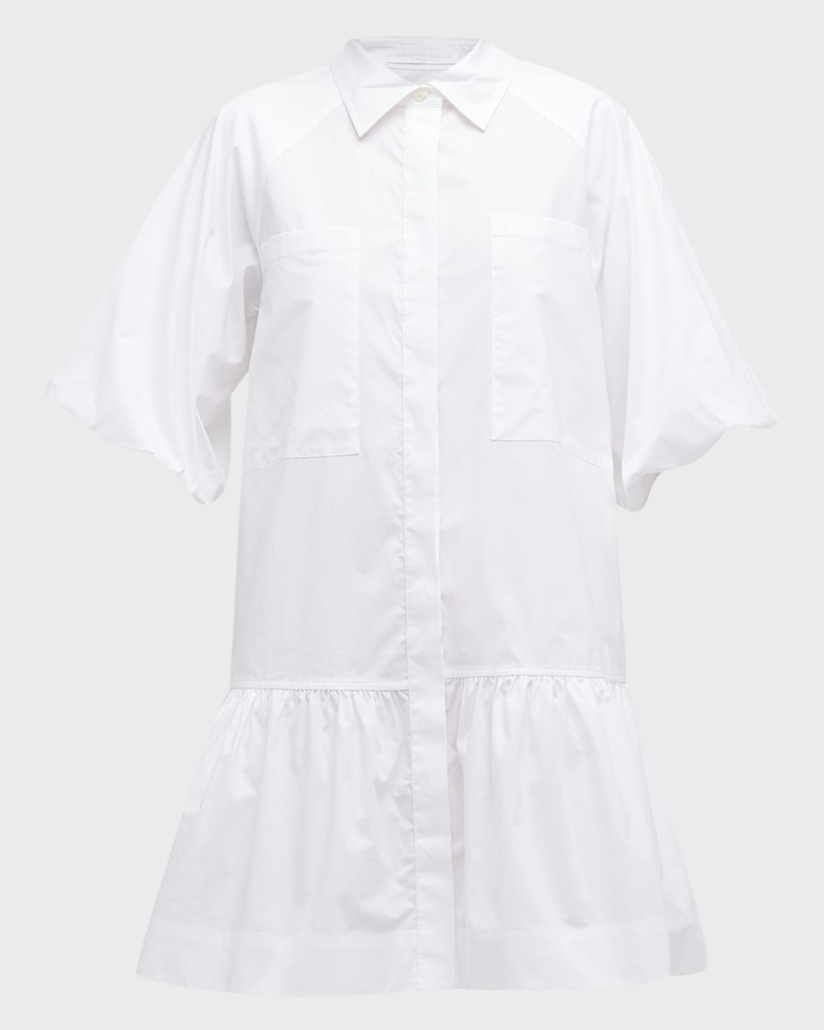 Crissy Ruffle-Hem Mini Poplin Shirtdress