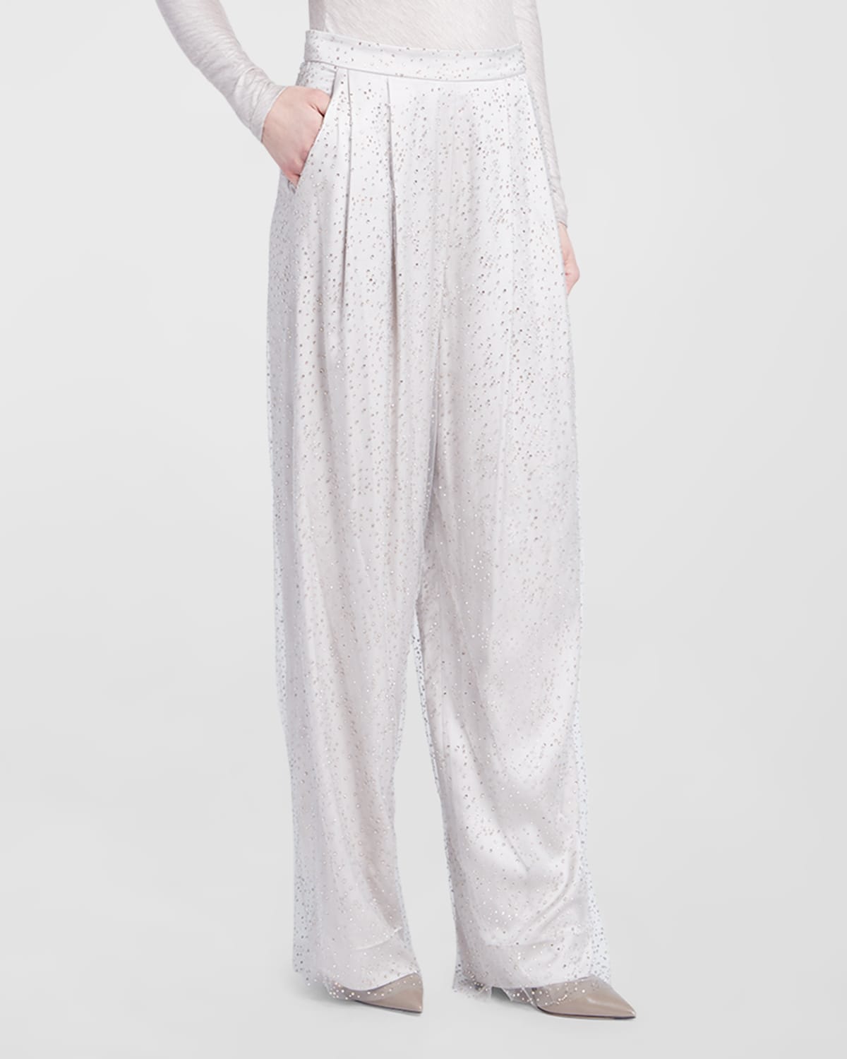 Giorgio Armani Satin Trouser Pants With Beaded Detail In Gold