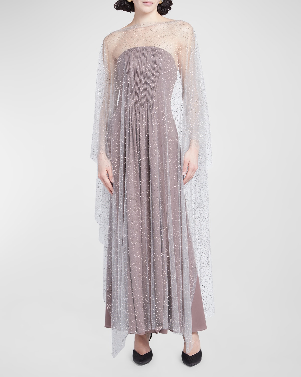 Giorgio Armani Strass Embellished Long Mesh Poncho In Gold | ModeSens