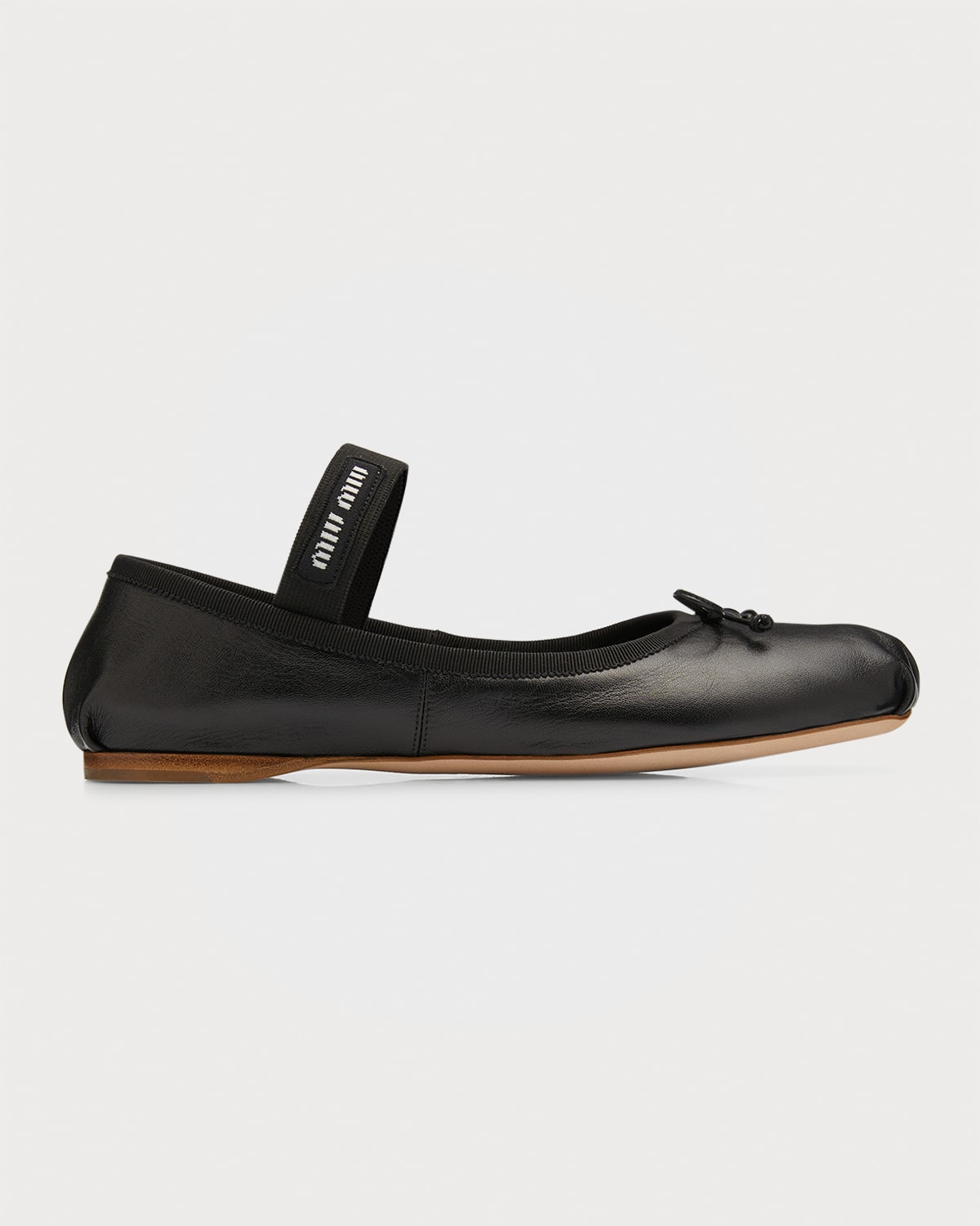 Miu Miu Black Leather Ballerina Flats In Nero