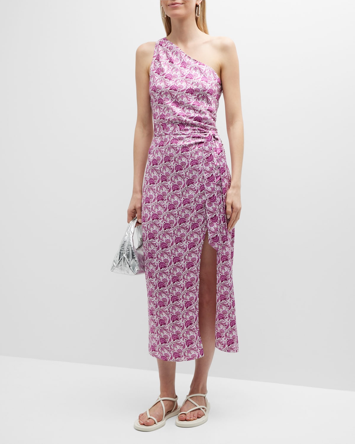 Nanu One-Shoulder Faux-Wrap Midi Dress