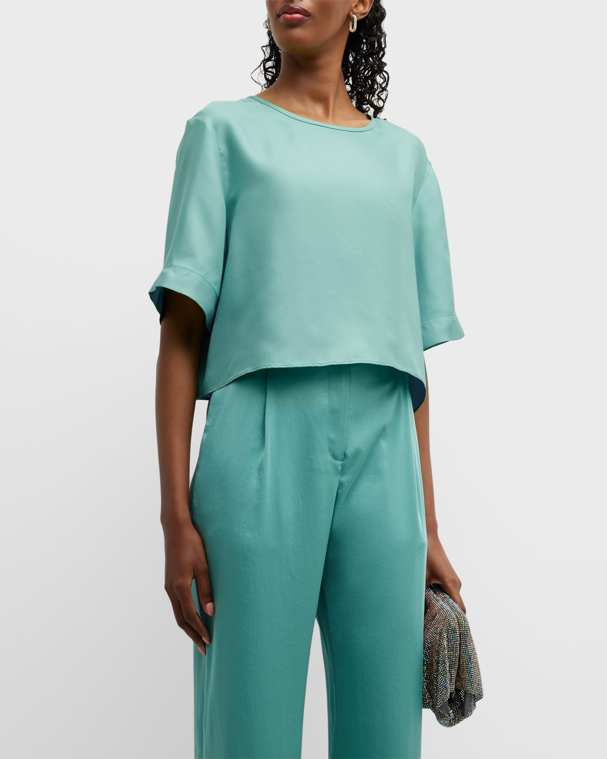 Silky Twill Crop Relaxed T-Shirt