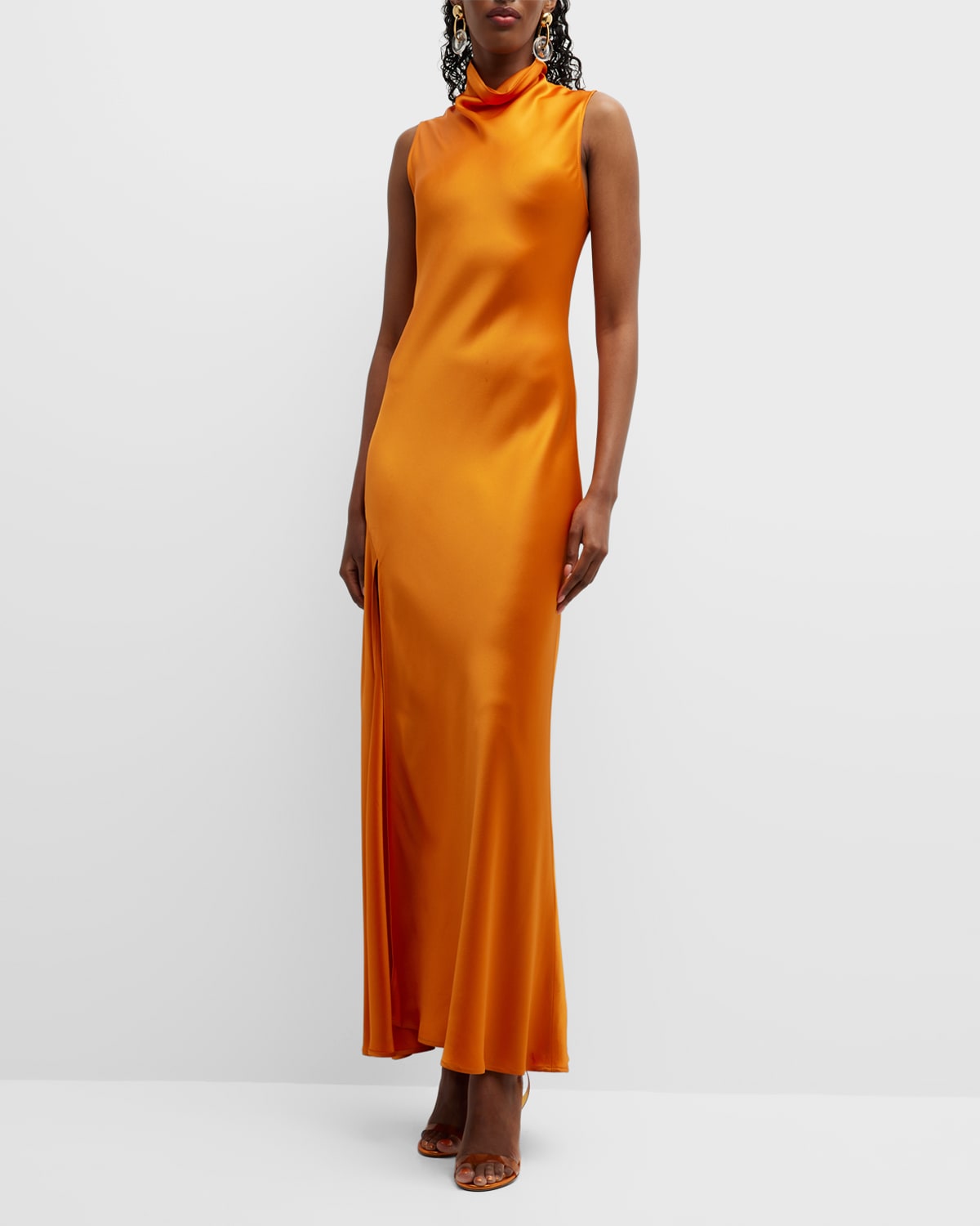 Lapointe Double-face Satin Cocktail Dress With Drape Neck In Tangerine
