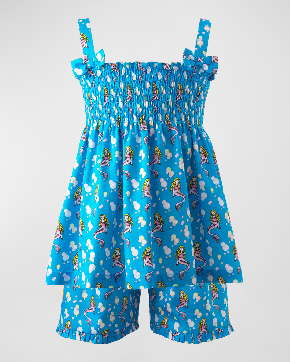 Rachel Riley Kids' Girl's Two-piece Mermaid-print Set In Blue