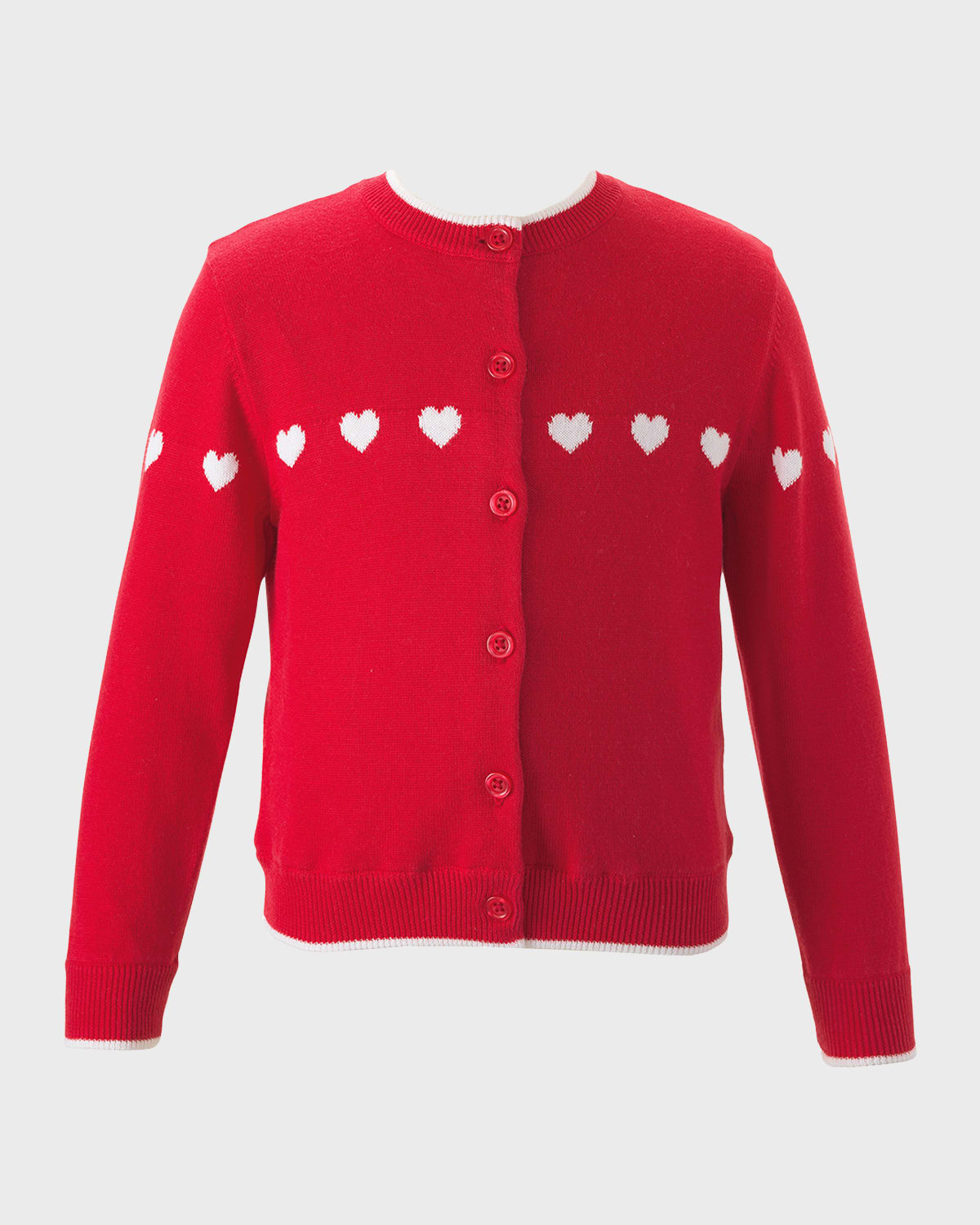 Rachel Riley Kids' Girl's Heart Intarsia Cardigan In Red